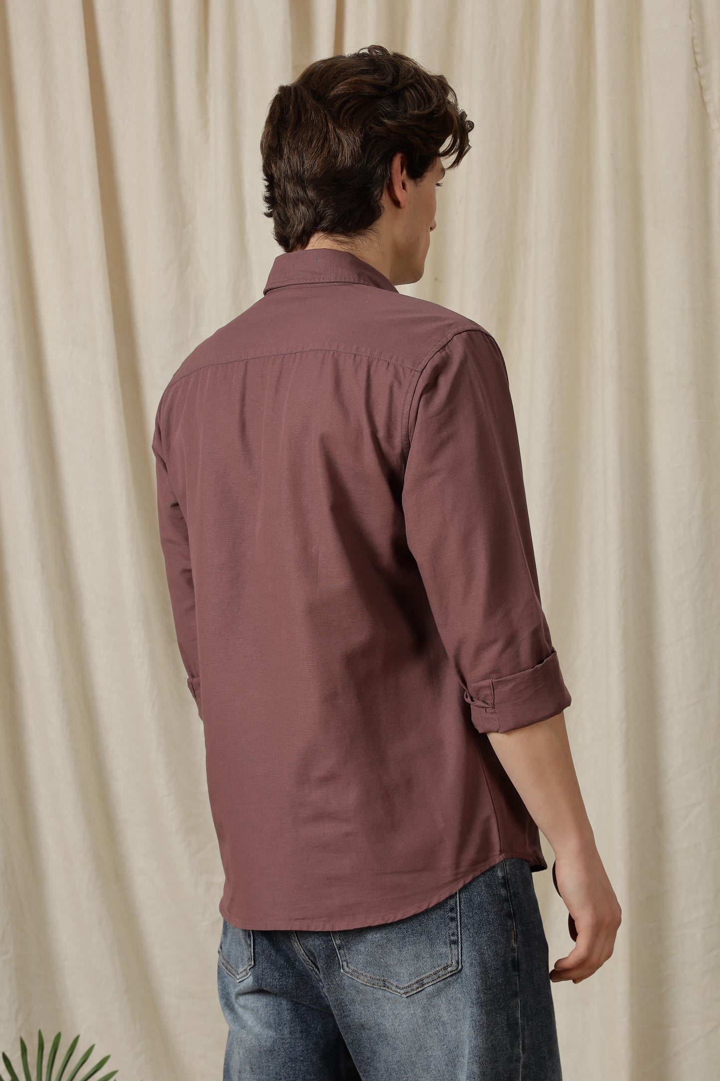 Classic Button-Down Solid Casual Shirt Lt Maroon