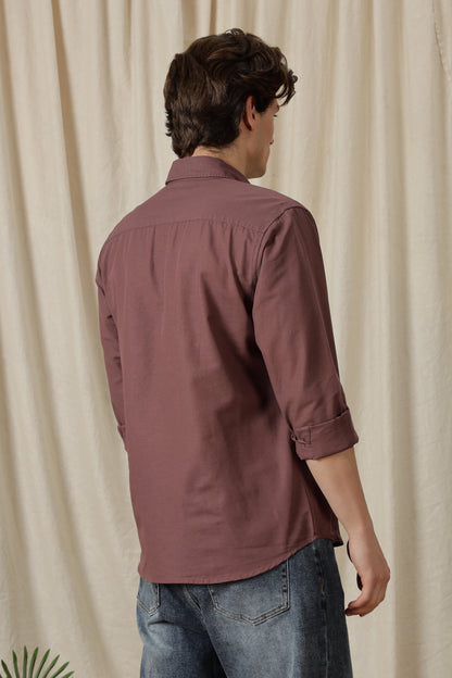 Classic Button-Down Solid Casual Shirt Lt Maroon