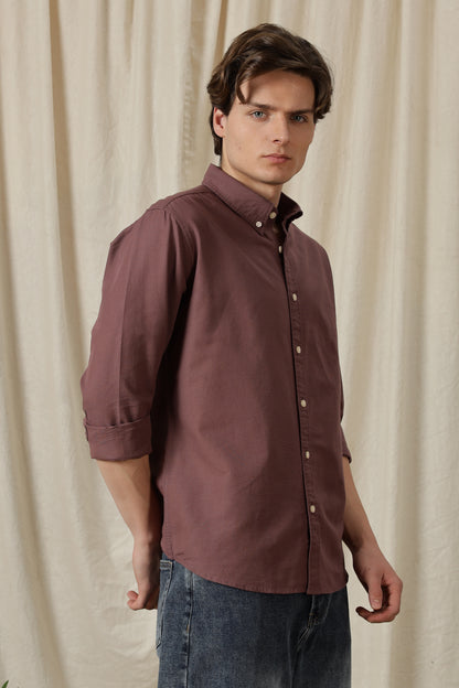 Classic Button-Down Solid Casual Shirt Lt Maroon