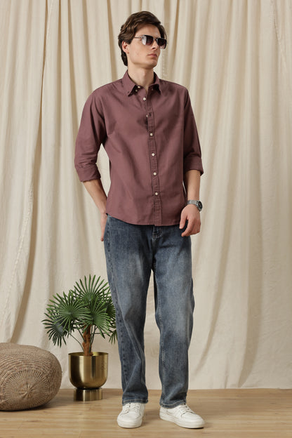 Classic Button-Down Solid Casual Shirt Lt Maroon