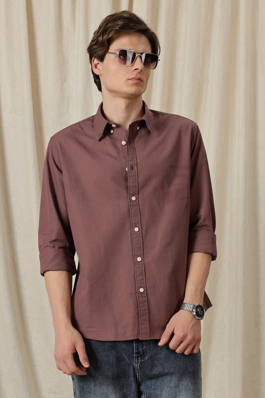 Classic Button-Down Solid Casual Shirt Lt Maroon