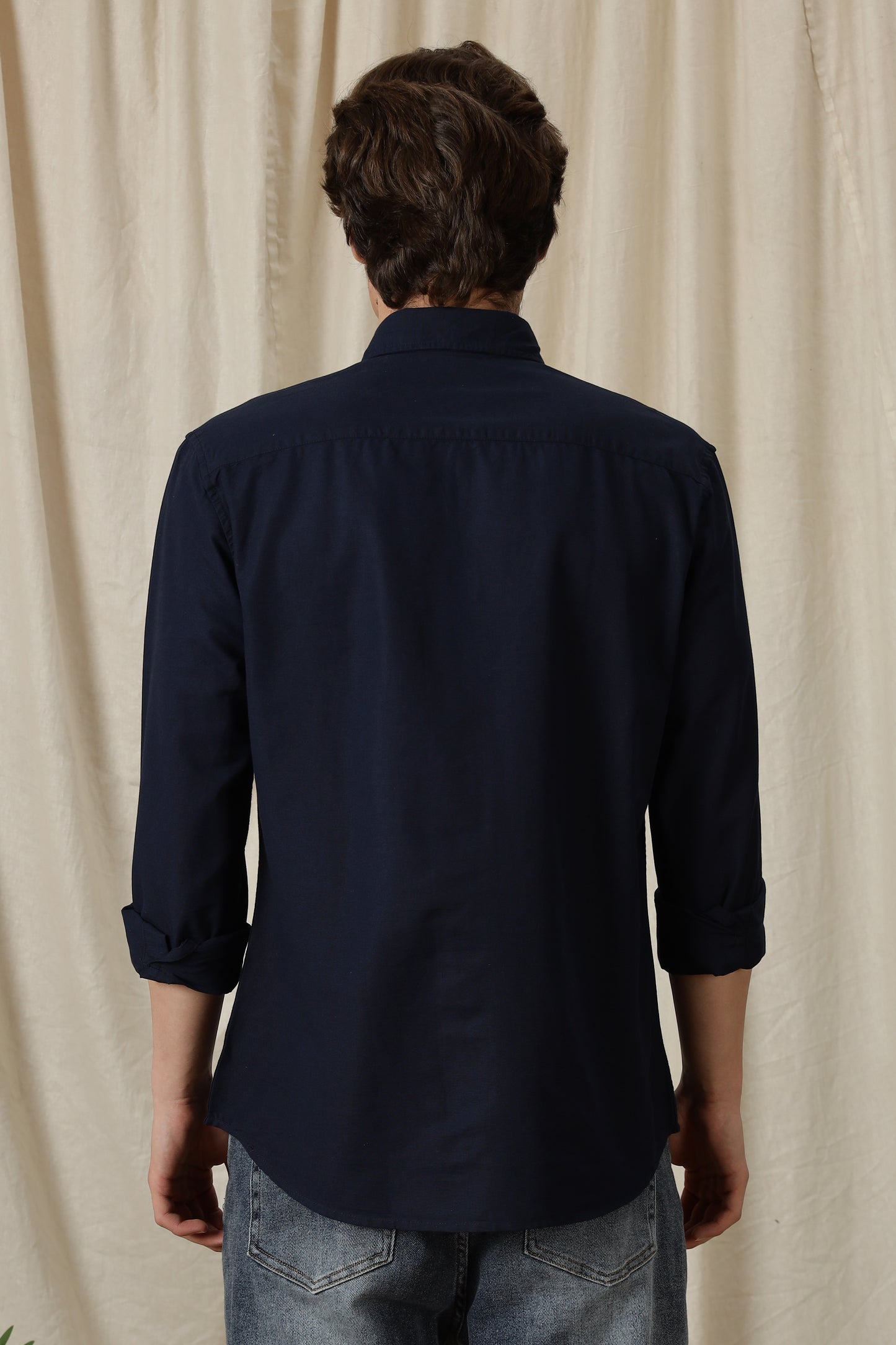 Classic Button-Down Solid Casual Shirt Navy