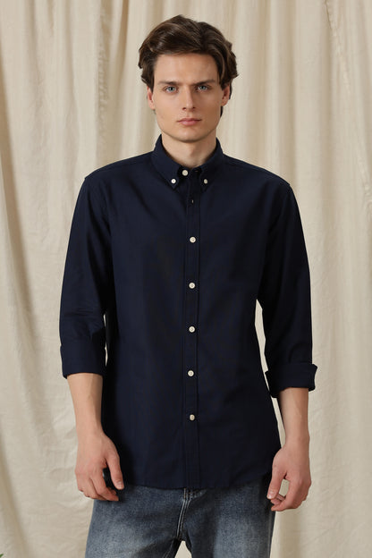 Classic Button-Down Solid Casual Shirt Navy