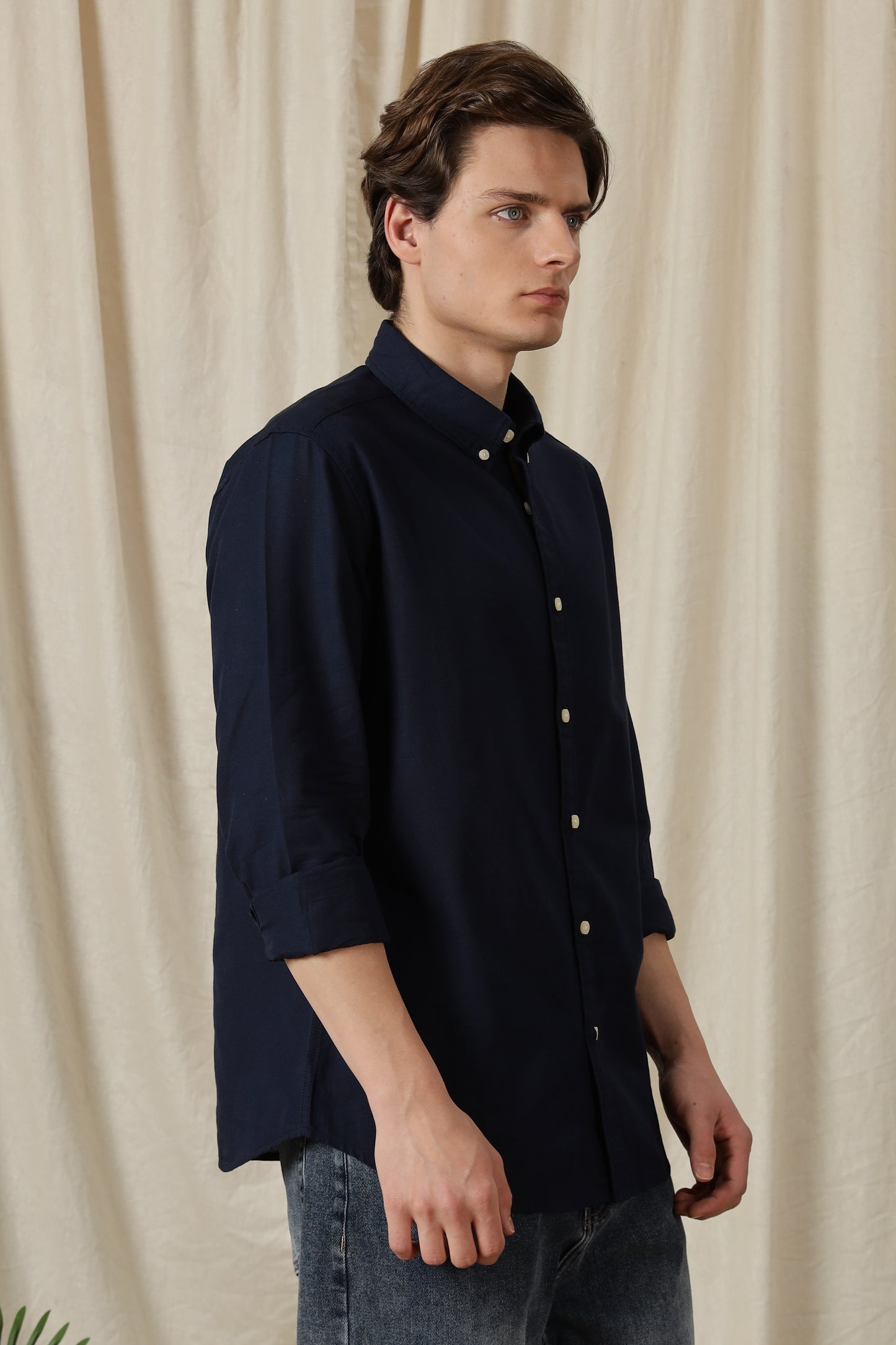 Classic Button-Down Solid Casual Shirt Navy