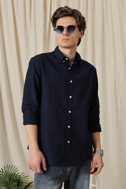 Classic Button-Down Solid Casual Shirt Navy