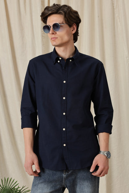 Classic Button-Down Solid Casual Shirt Navy