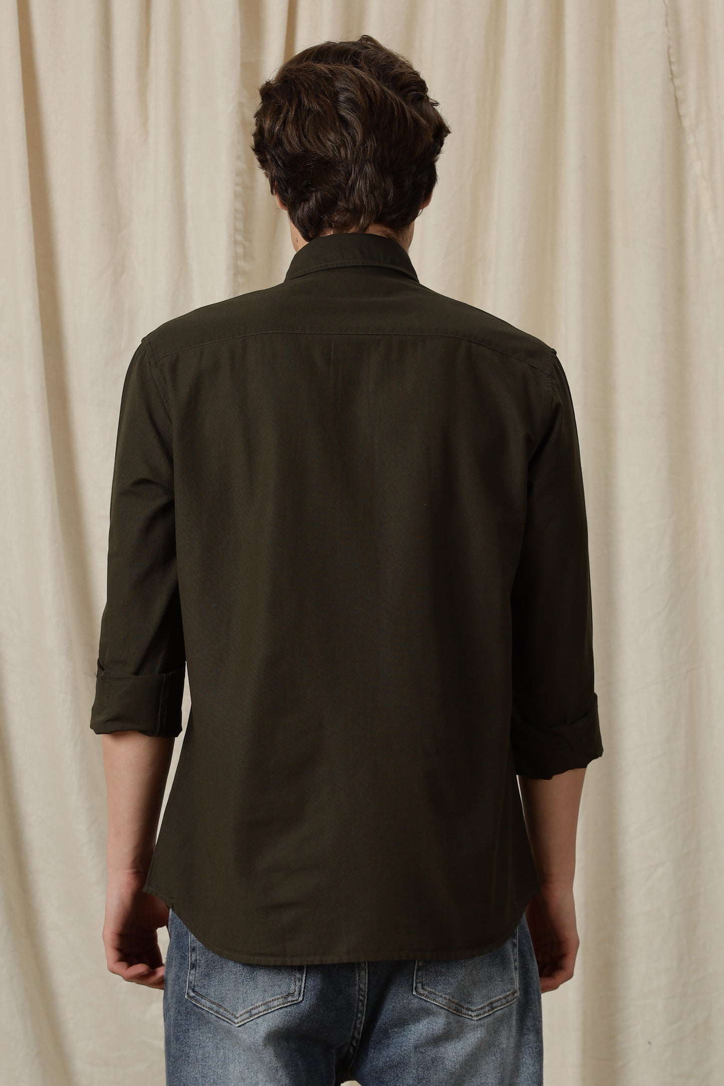 Classic Button-Down Solid Casual Shirt Olive