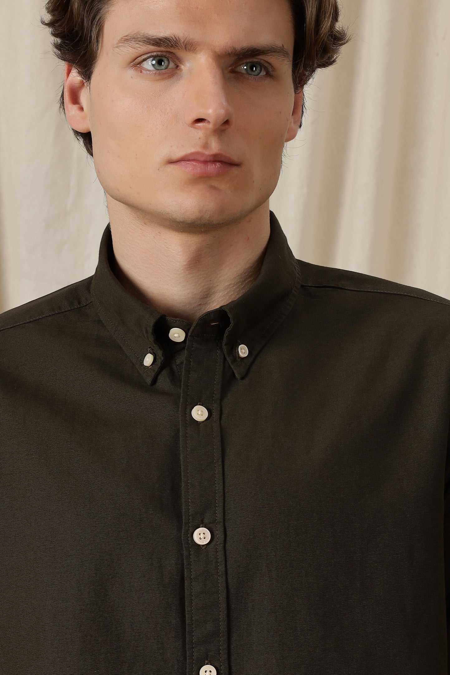 Classic Button-Down Solid Casual Shirt Olive