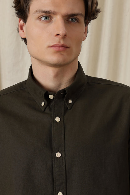 Classic Button-Down Solid Casual Shirt Olive