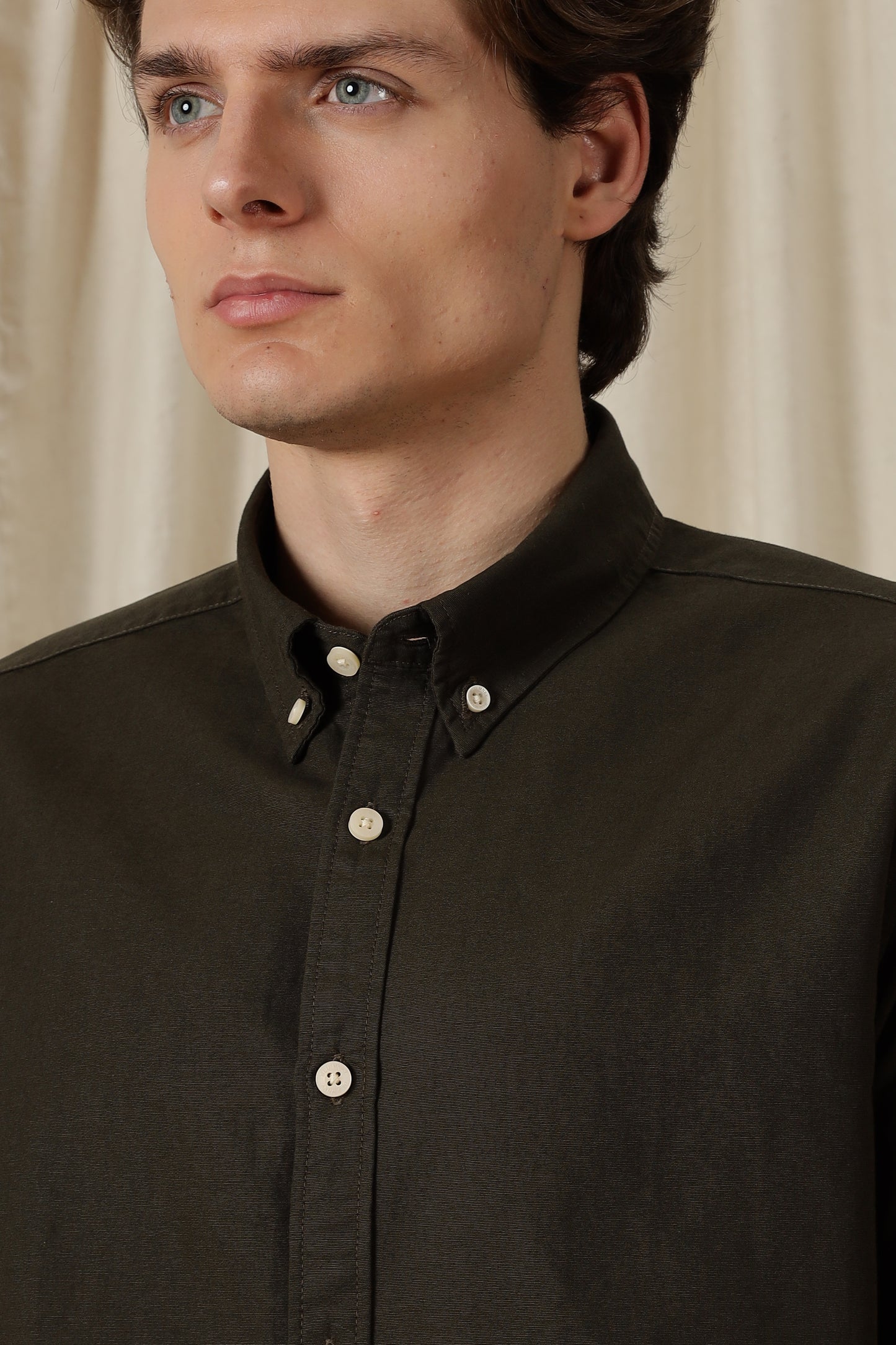 Classic Button-Down Solid Casual Shirt Olive