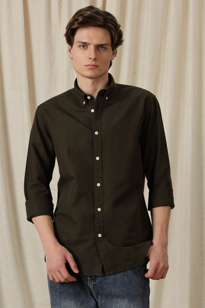 Classic Button-Down Solid Casual Shirt Olive