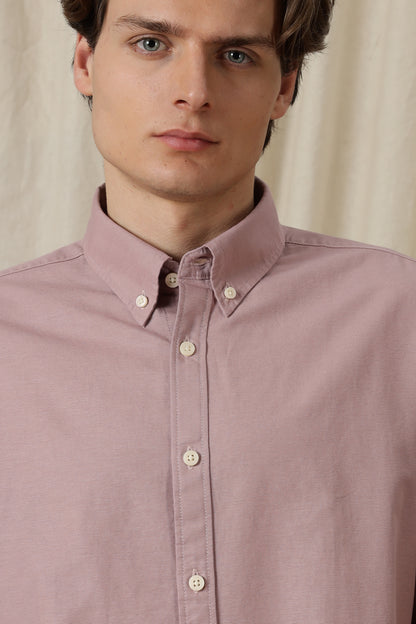 Classic Button-Down Solid Casual Shirt Pink
