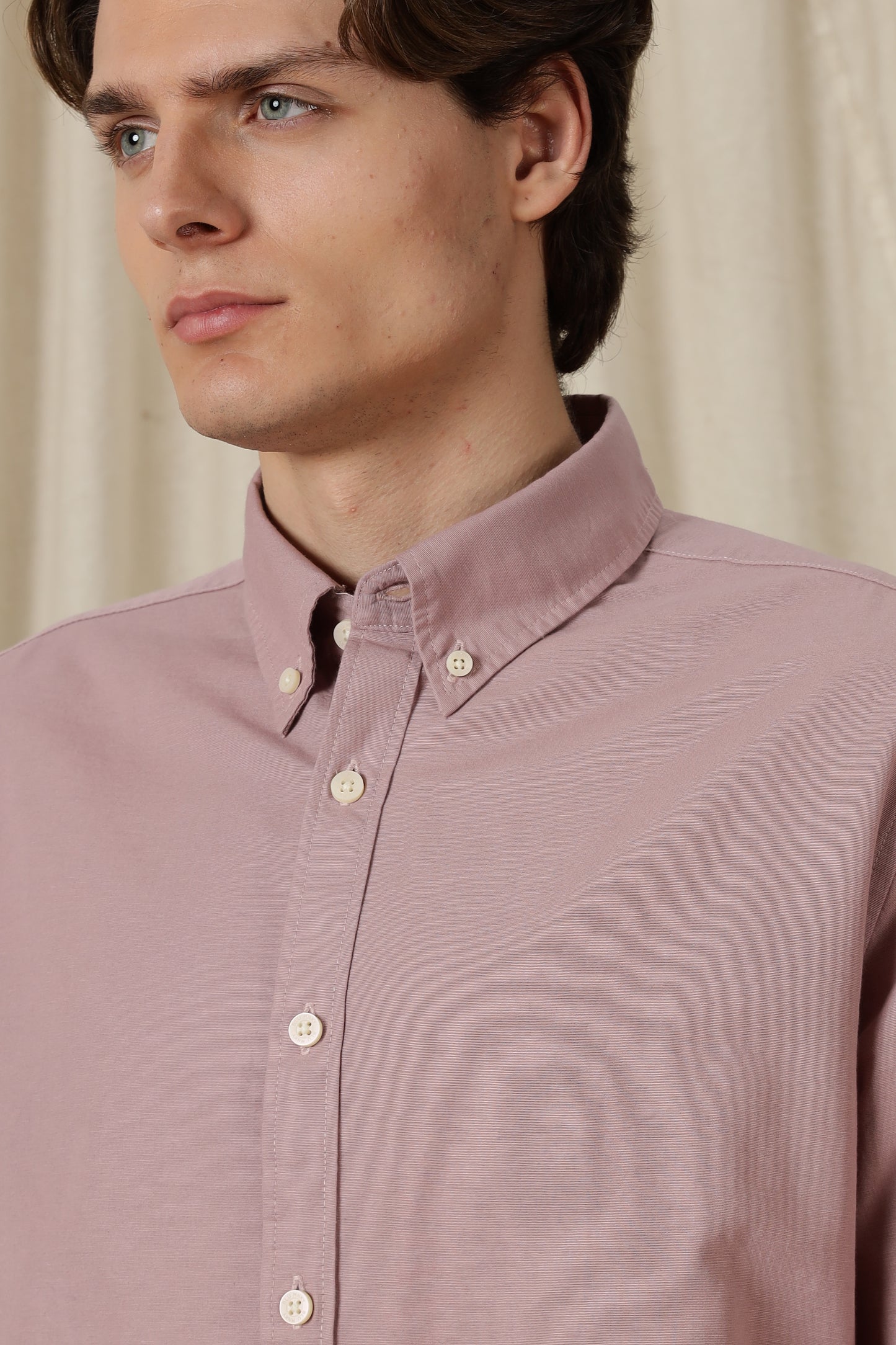 Classic Button-Down Solid Casual Shirt Pink
