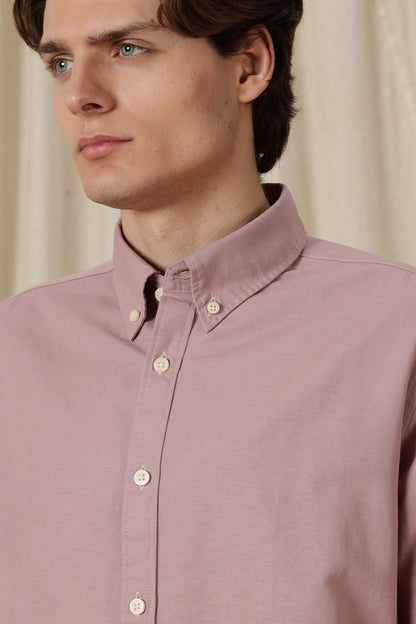 Classic Button-Down Solid Casual Shirt Pink