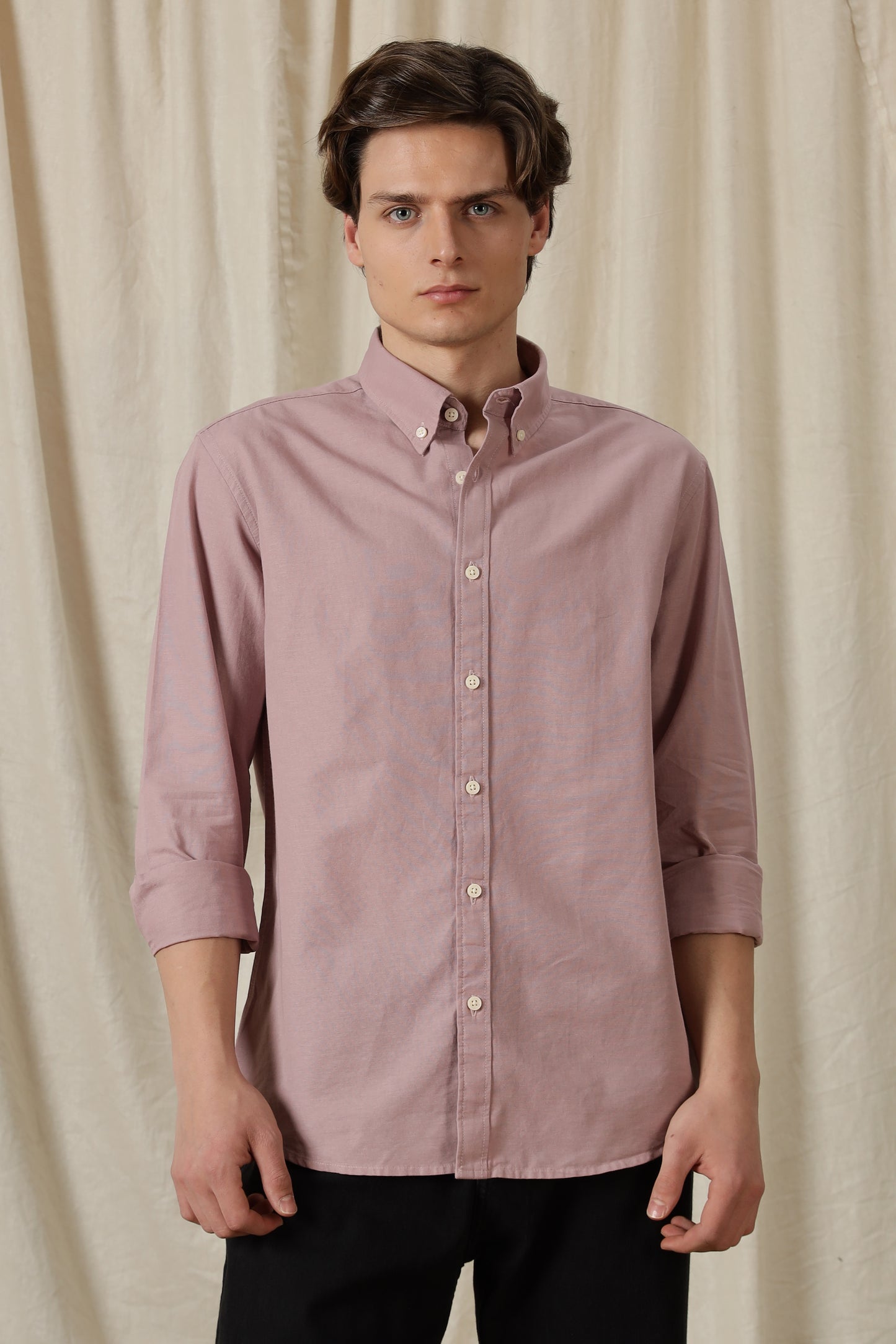 Classic Button-Down Solid Casual Shirt Pink
