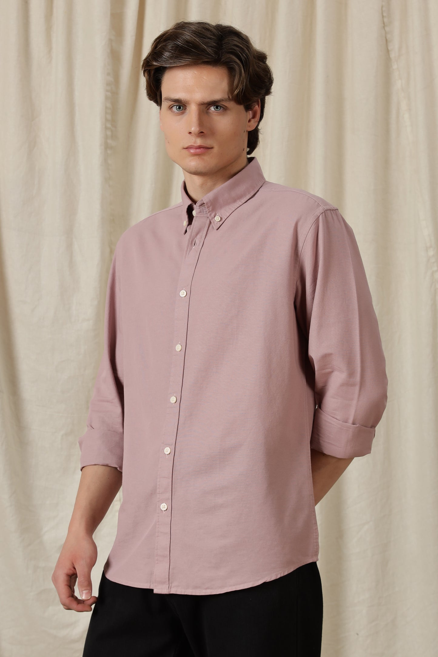 Classic Button-Down Solid Casual Shirt Pink