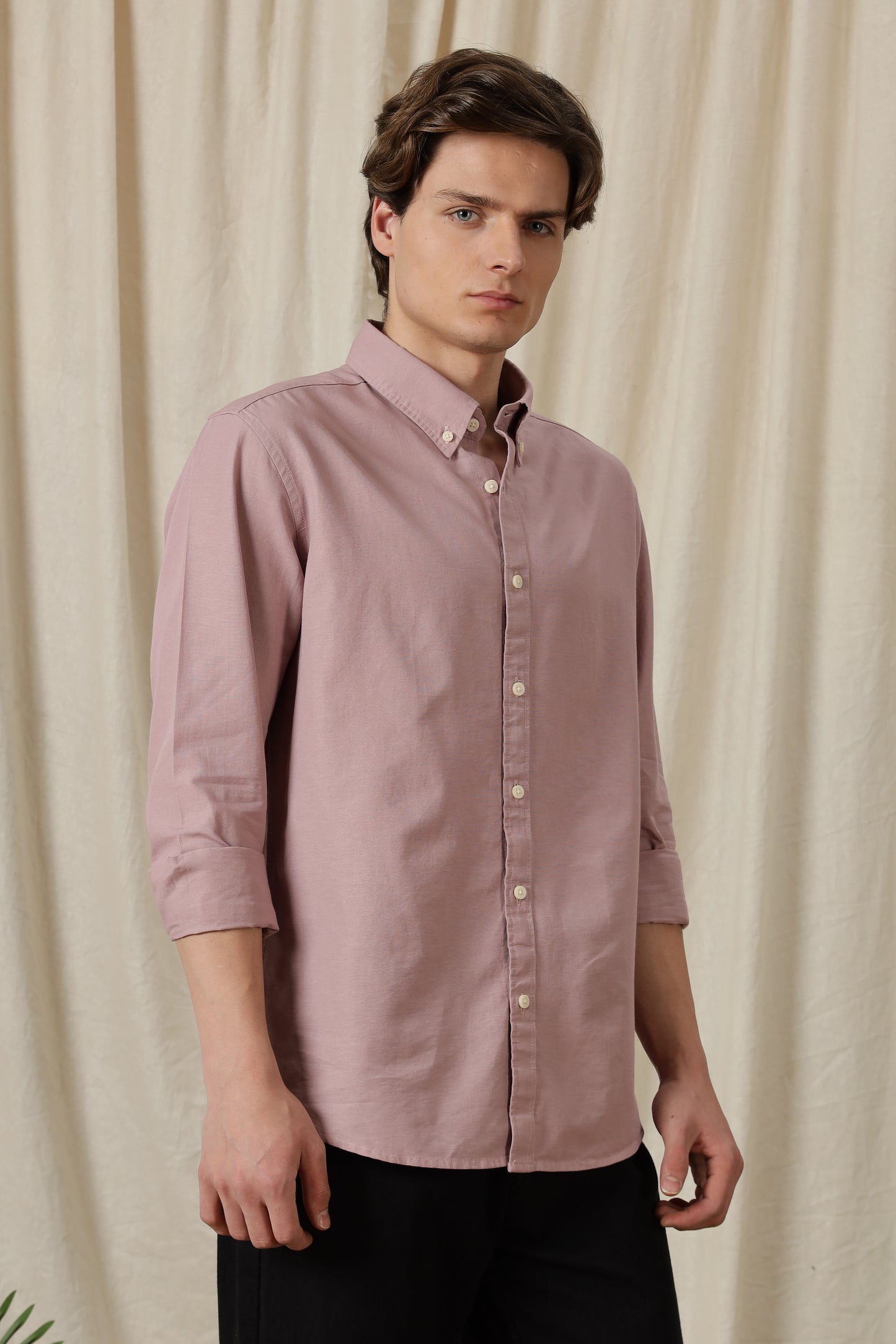 Classic Button-Down Solid Casual Shirt Pink