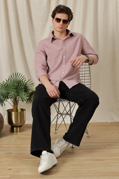 Classic Button-Down Solid Casual Shirt Pink