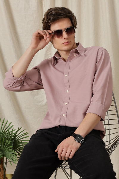 Classic Button-Down Solid Casual Shirt Pink