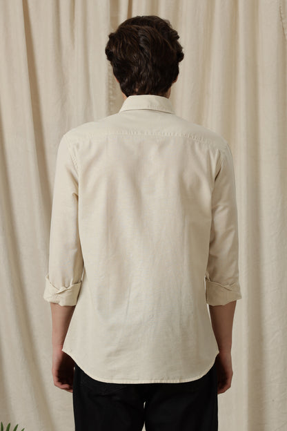 Classic Button-Down Solid Casual Shirt Off White