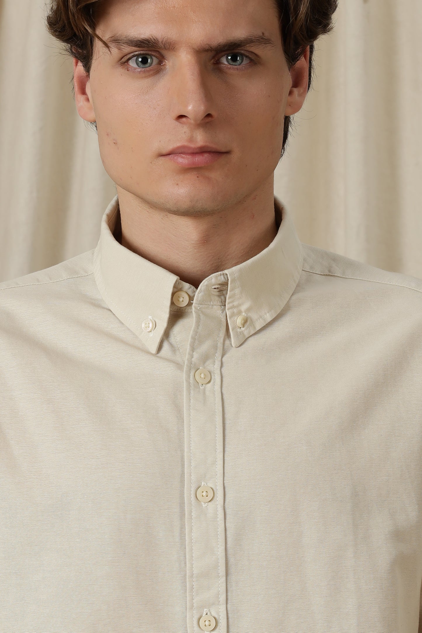Classic Button-Down Solid Casual Shirt Off White