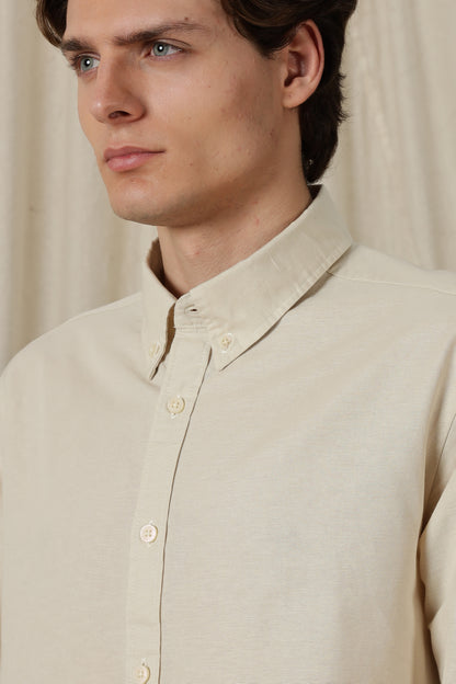 Classic Button-Down Solid Casual Shirt Off White