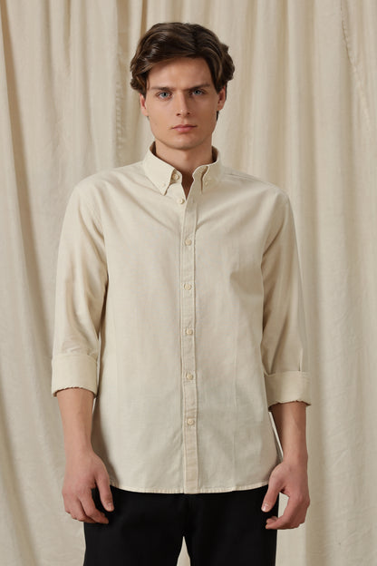 Classic Button-Down Solid Casual Shirt Off White