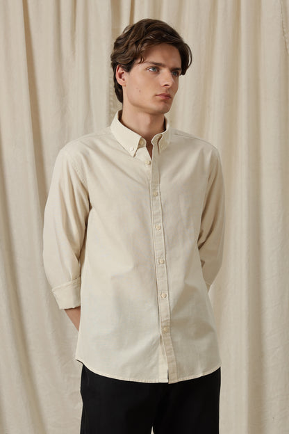 Classic Button-Down Solid Casual Shirt Off White