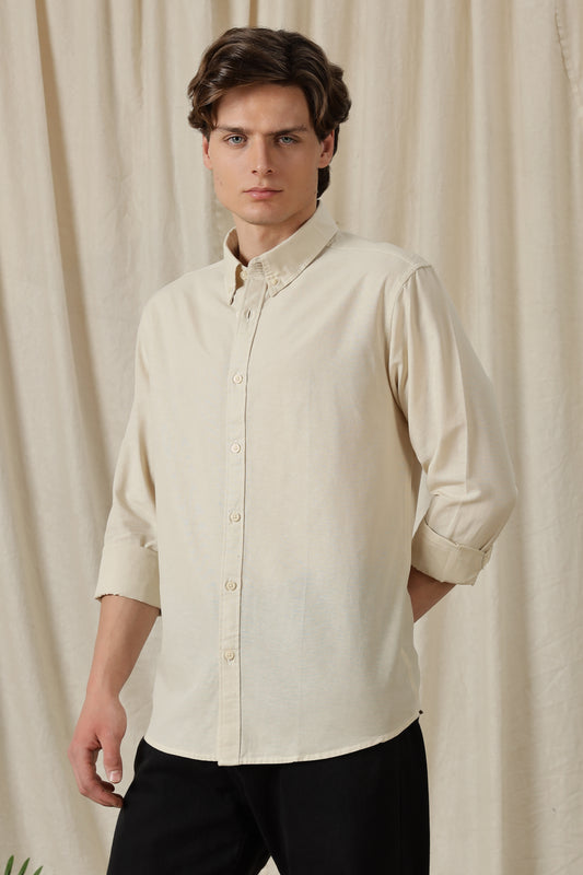 Classic Button-Down Solid Casual Shirt Off White