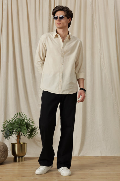 Classic Button-Down Solid Casual Shirt Off White