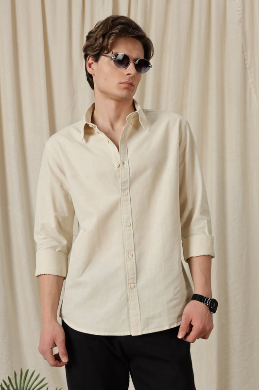 Classic Button-Down Solid Casual Shirt Off White