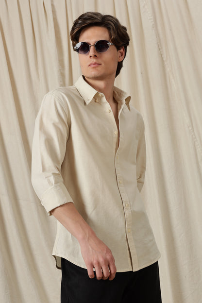 Classic Button-Down Solid Casual Shirt Off White