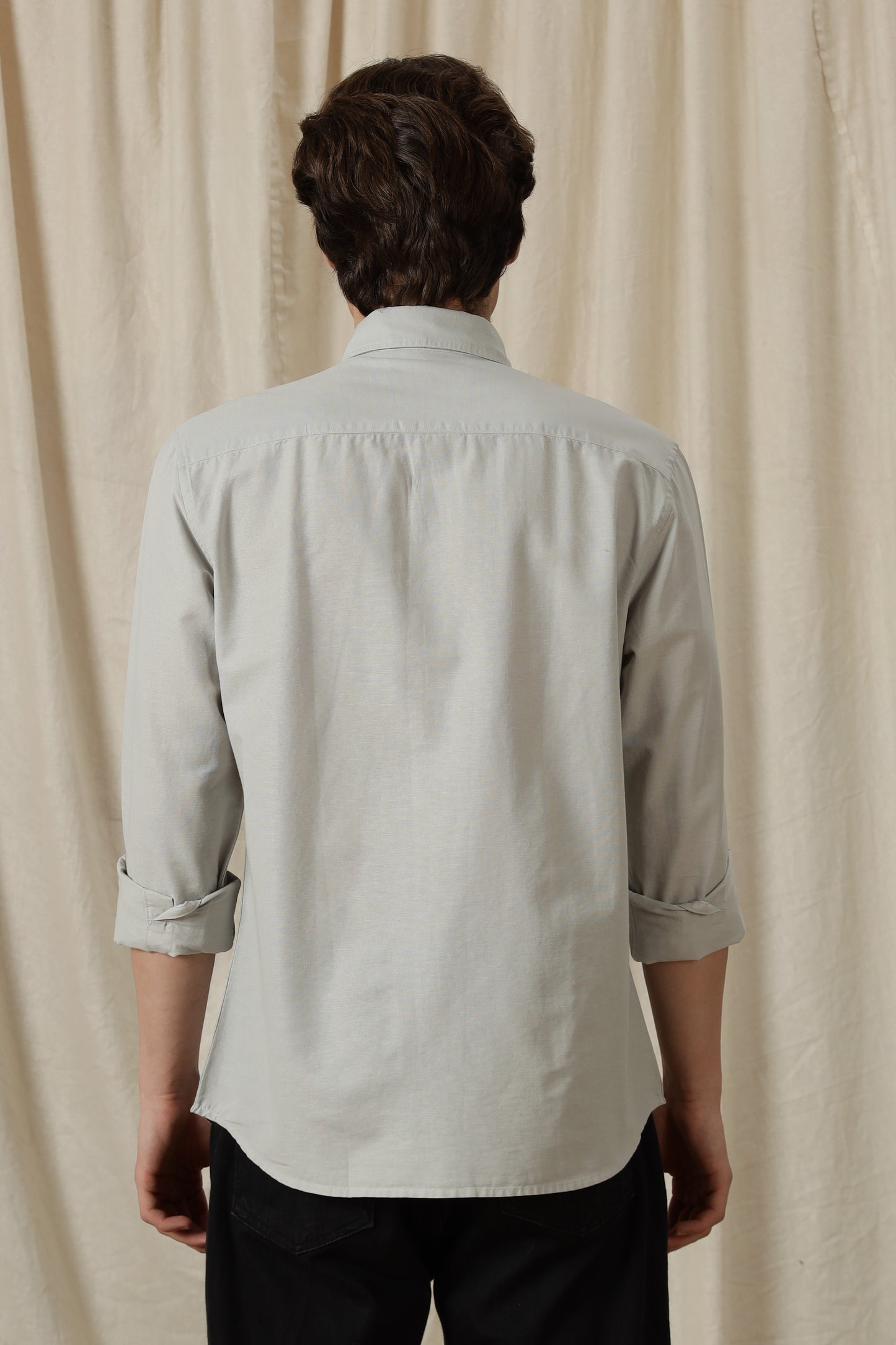 Classic Button-Down Solid Casual Shirt Lt Grey