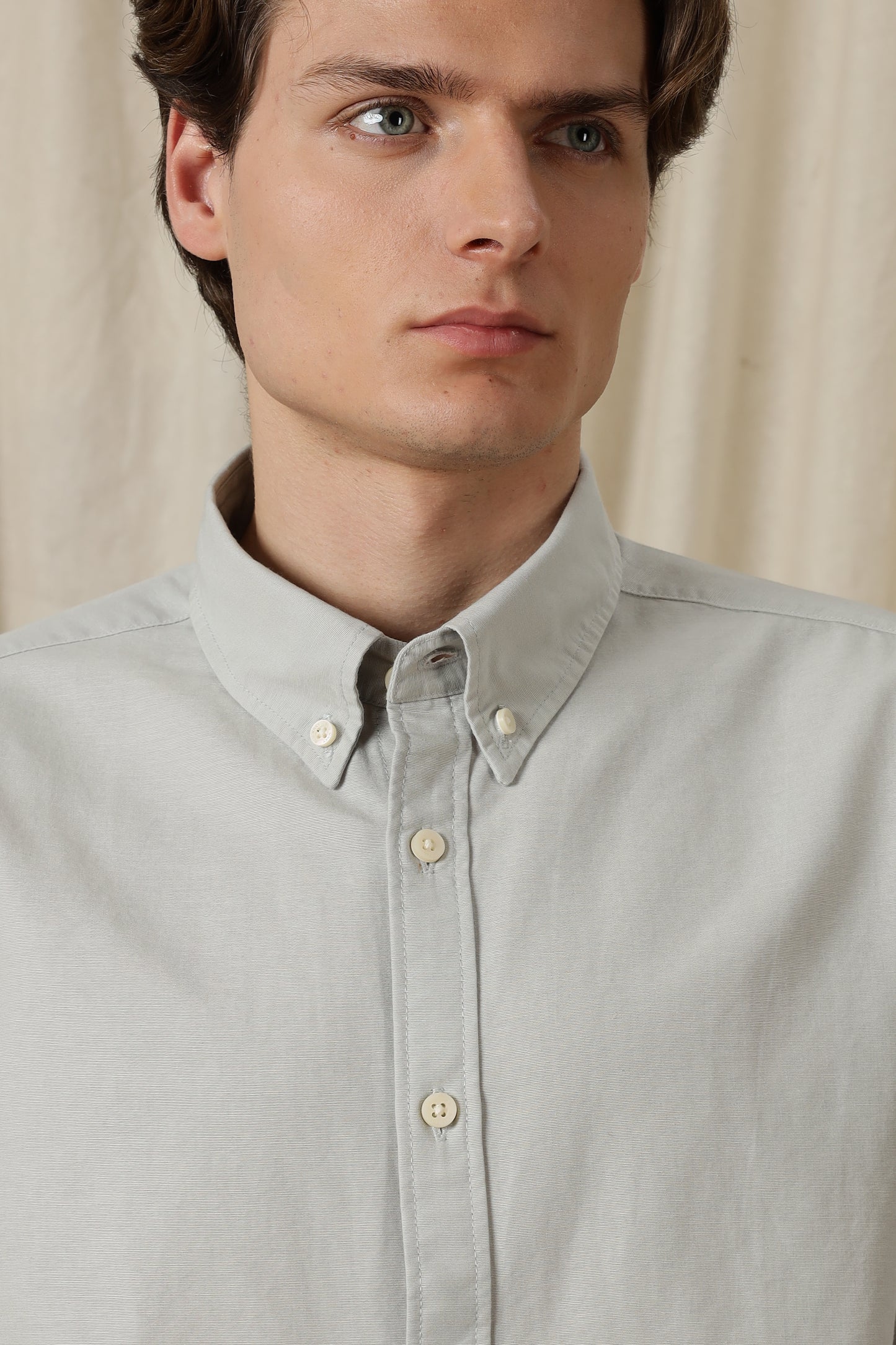 Classic Button-Down Solid Casual Shirt Lt Grey
