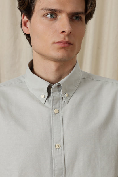 Classic Button-Down Solid Casual Shirt Lt Grey