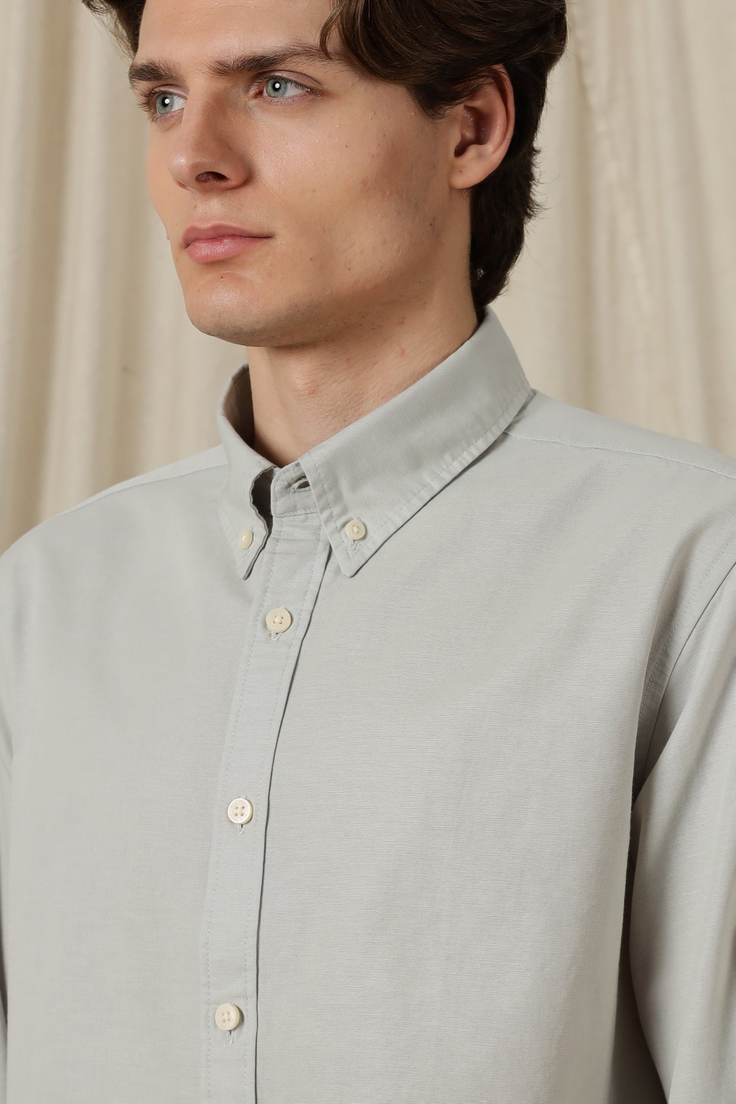 Classic Button-Down Solid Casual Shirt Lt Grey