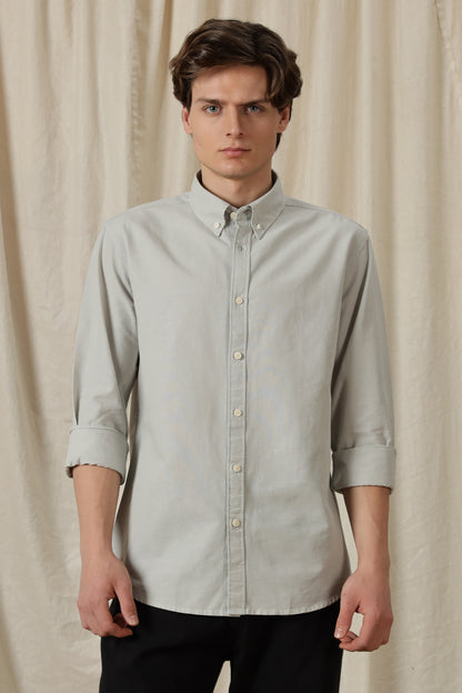 Classic Button-Down Solid Casual Shirt Lt Grey