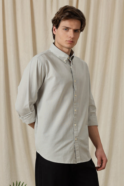 Classic Button-Down Solid Casual Shirt Lt Grey