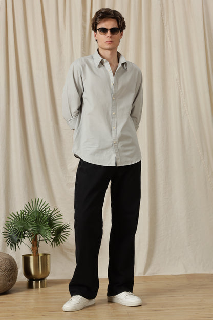 Classic Button-Down Solid Casual Shirt Lt Grey