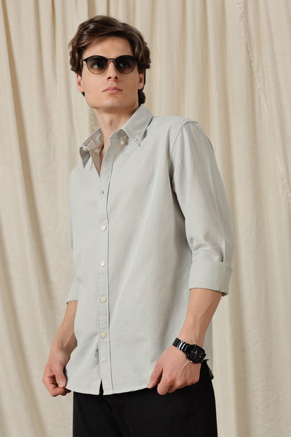 Classic Button-Down Solid Casual Shirt Lt Grey