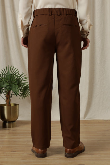 Loose Fit Trousers with Adjustable Waist Brown