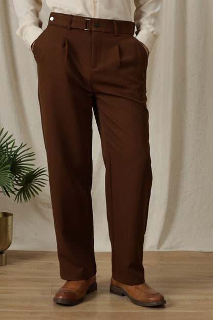 Loose Fit Trousers with Adjustable Waist Brown