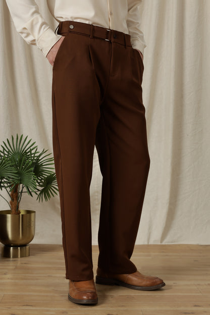 Loose Fit Trousers with Adjustable Waist Brown