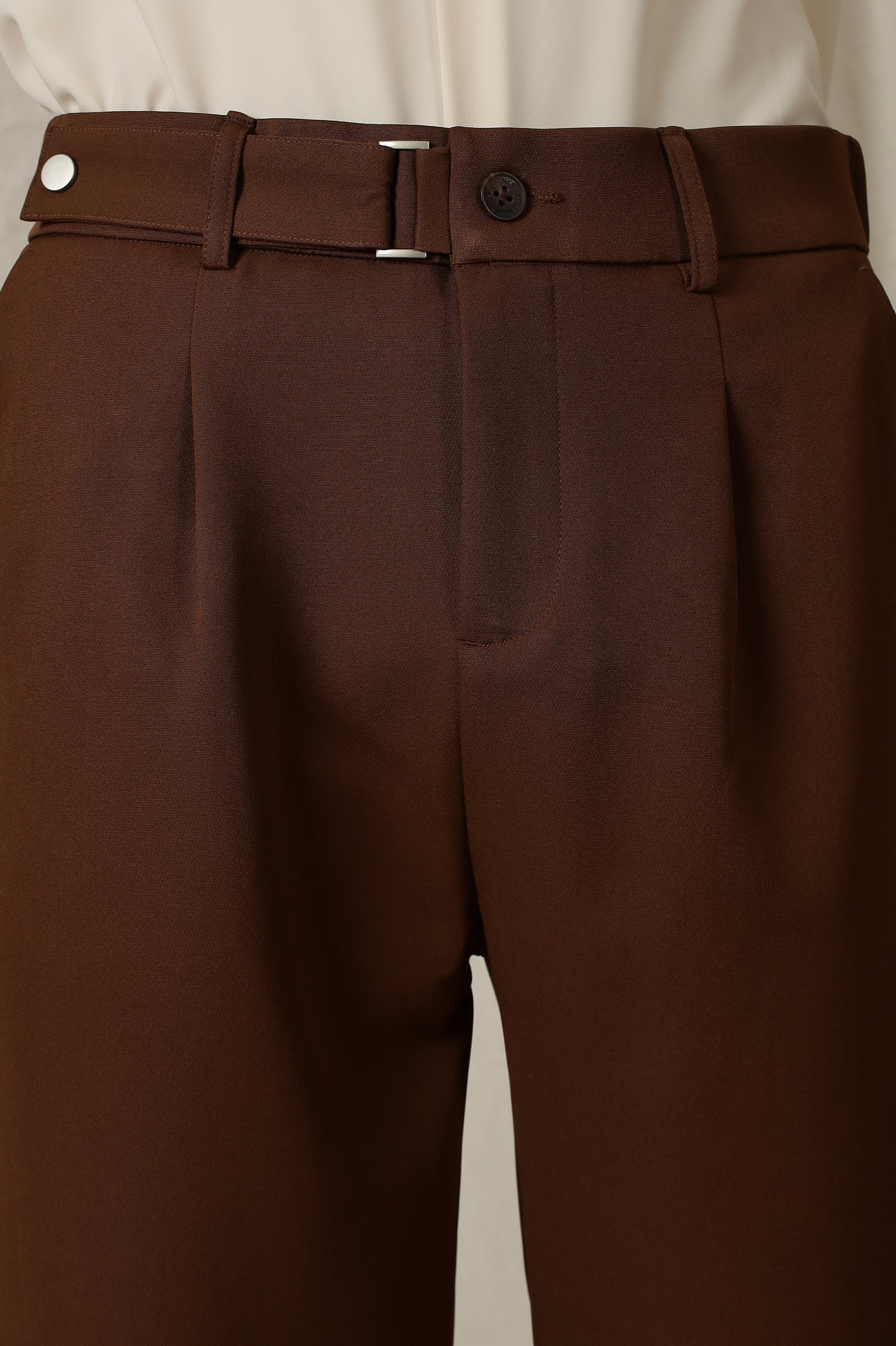 Loose Fit Trousers with Adjustable Waist Brown