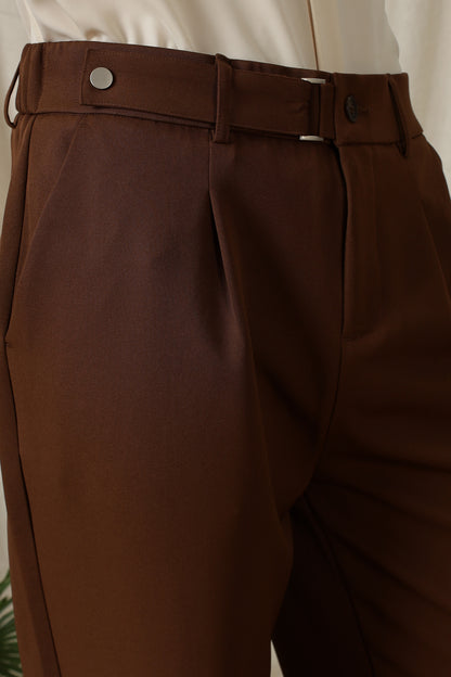 Loose Fit Trousers with Adjustable Waist Brown