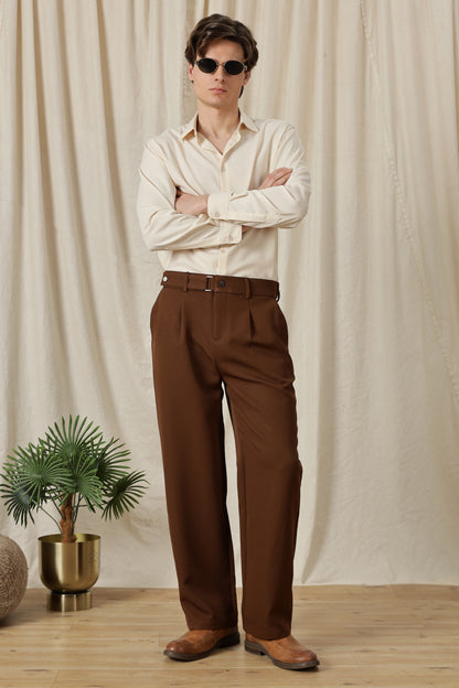 Loose Fit Trousers with Adjustable Waist Brown