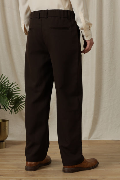 Loose Fit Trousers with Adjustable Waist Dk Brown