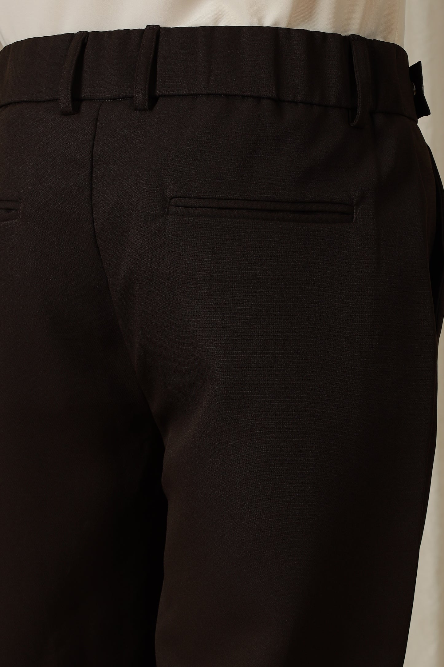 Loose Fit Trousers with Adjustable Waist Dk Brown