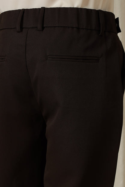 Loose Fit Trousers with Adjustable Waist Dk Brown