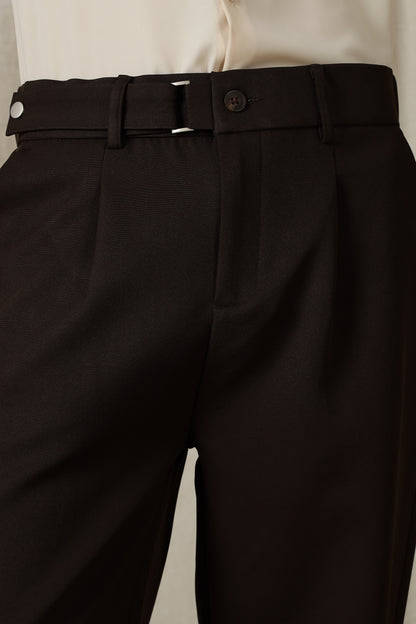 Loose Fit Trousers with Adjustable Waist Dk Brown